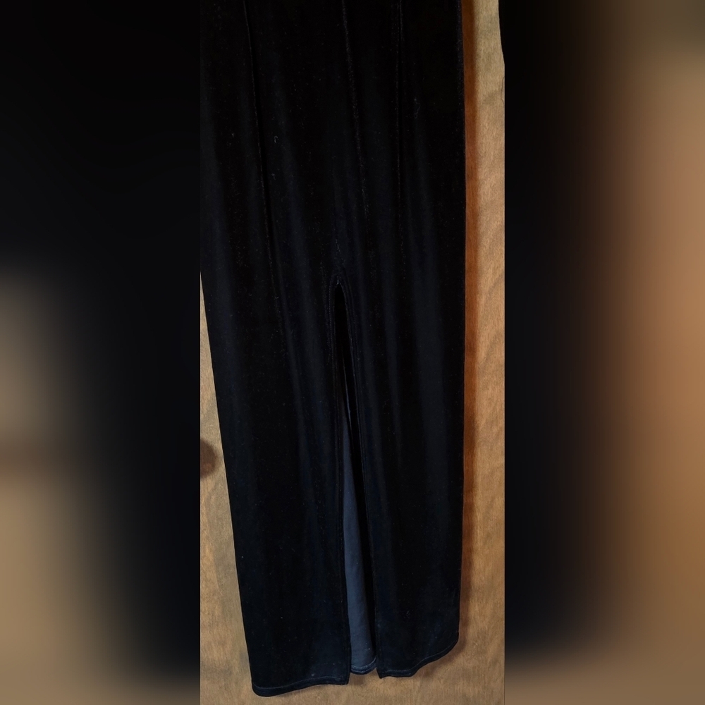 Vtg Scott McClintock Velvet Maxi Dress Black V Neck Front Slit Form Fitting Sz 6 - Picture 4 of 6